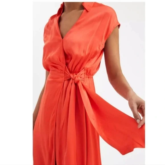 Anthropologie Maeve Orange Open-Back Wrap Midi Dress Size Small - Picture 5 of 13